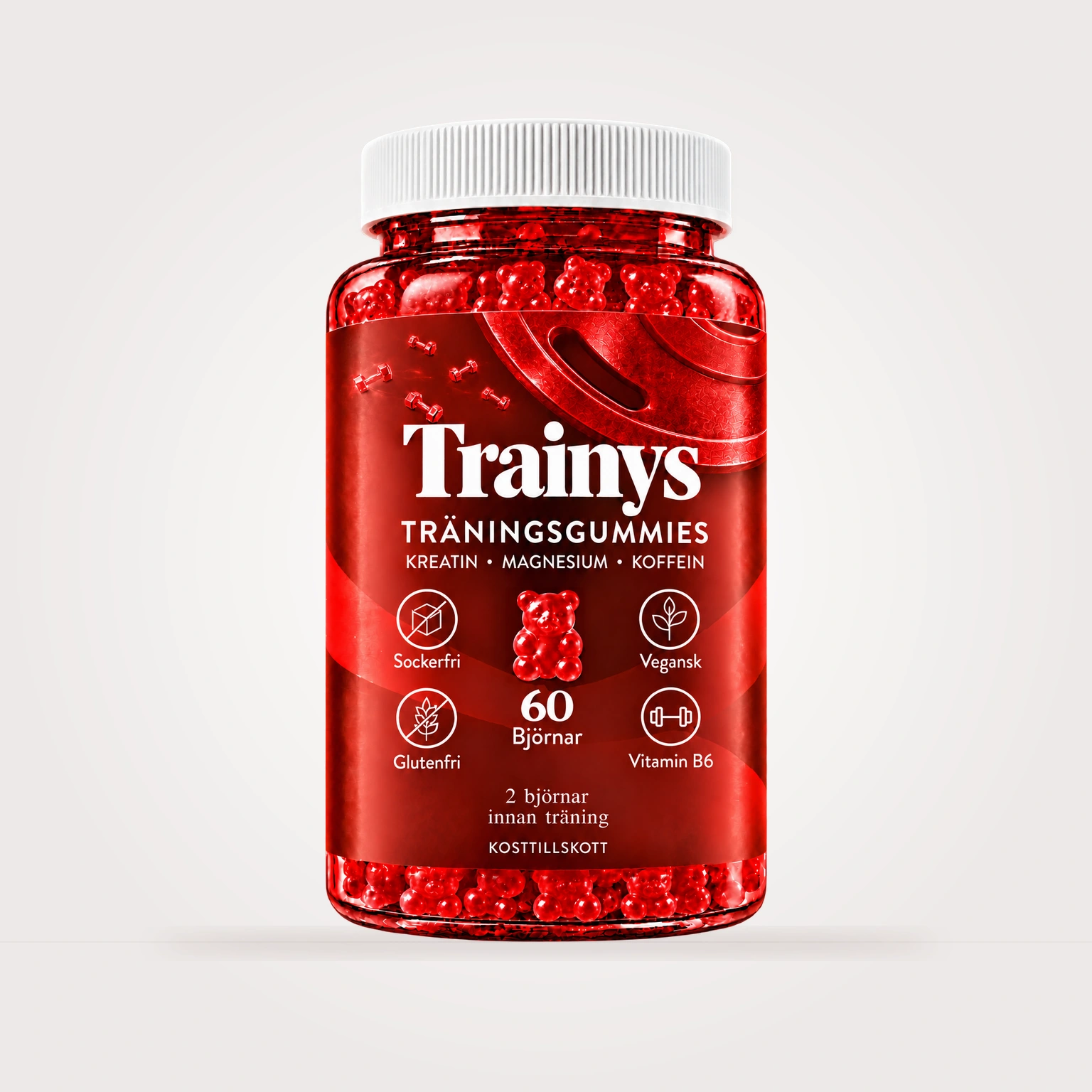Närbild på Trainys-burkens etikett